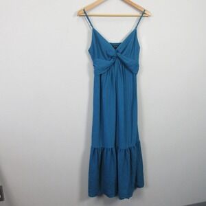 Banana Republic Twist Front Dress 6 Blue Midi V Neck Tank Casual Boho Party 338